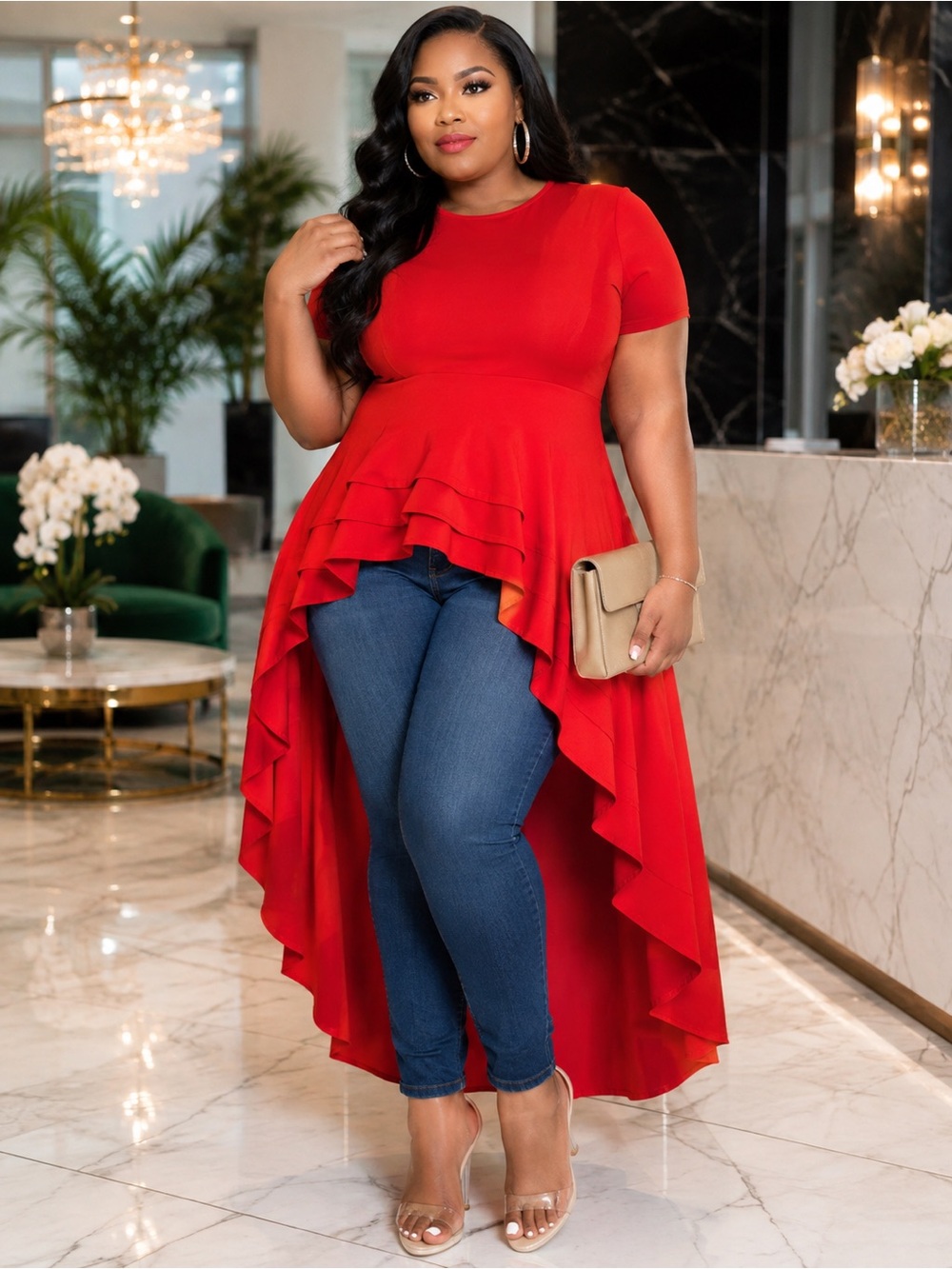 Red High-Low Ruffle Hem Dress - Women's Plus Size 3XL BNWOT